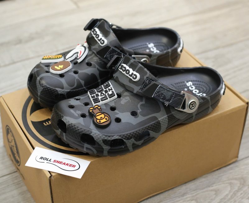 Dép Crocs Classic Clog x A Bathing Ape ABC Camo Black Like Auth