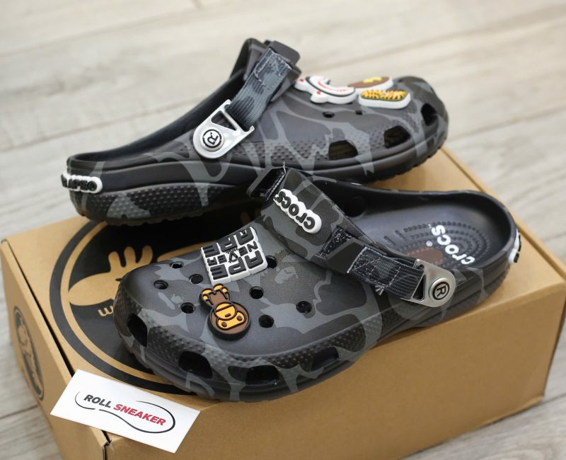 Dép Crocs Classic Clog x A Bathing Ape ABC Camo Black Like Auth