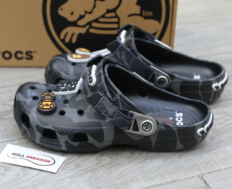 Dép Crocs Classic Clog x A Bathing Ape ABC Camo Black Like Auth