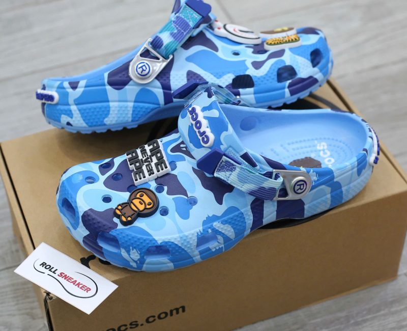 Dép Crocs Classic Clog x A Bathing Ape ABC Camo Blue Like Auth