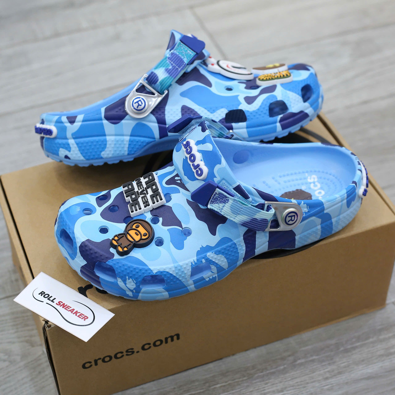 Dép Crocs Classic Clog x A Bathing Ape ABC Camo Blue Like Auth