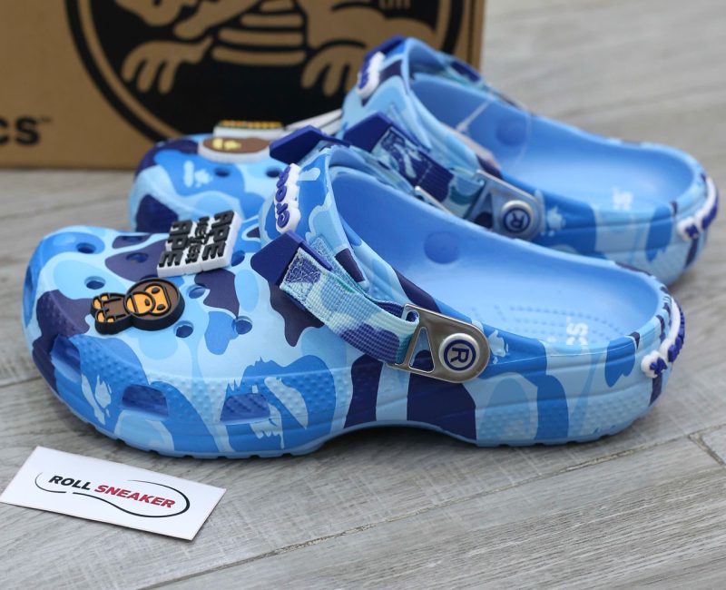 Dép Crocs Classic Clog x A Bathing Ape ABC Camo Blue Like Auth