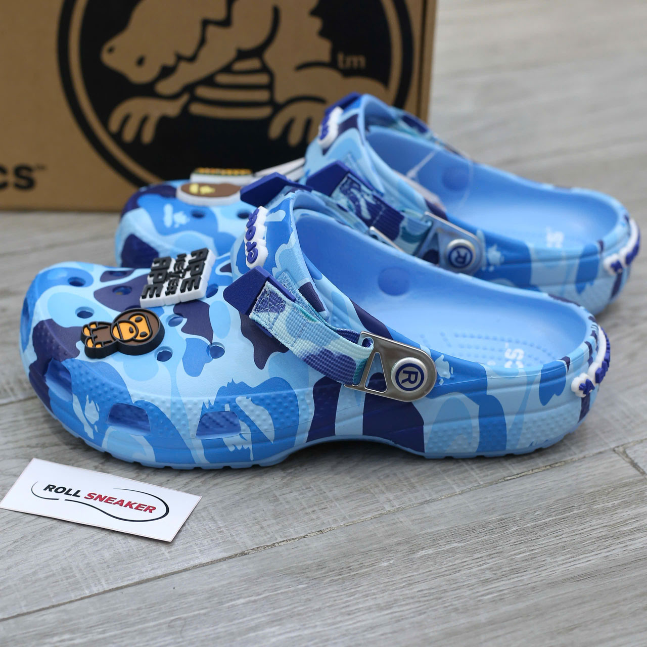Dép Crocs Classic Clog x A Bathing Ape ABC Camo Blue Like Auth