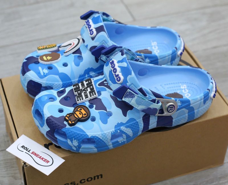 Dép Crocs Classic Clog x A Bathing Ape ABC Camo Blue Like Auth