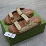 Dép Gucci Natural Double G-Plaque Raffia Best Quality