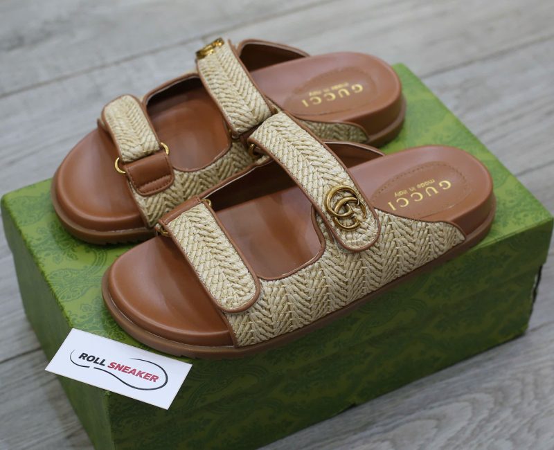 Dép Gucci Natural Double G-Plaque Raffia Best Quality