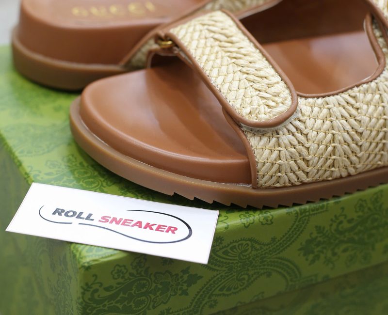 Dép Gucci Natural Double G-Plaque Raffia Best Quality