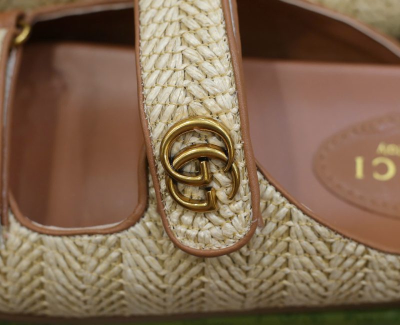 Dép Gucci Natural Double G-Plaque Raffia Best Quality