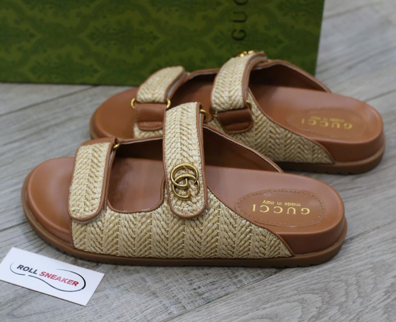 Dép Gucci Natural Double G-Plaque Raffia Best Quality