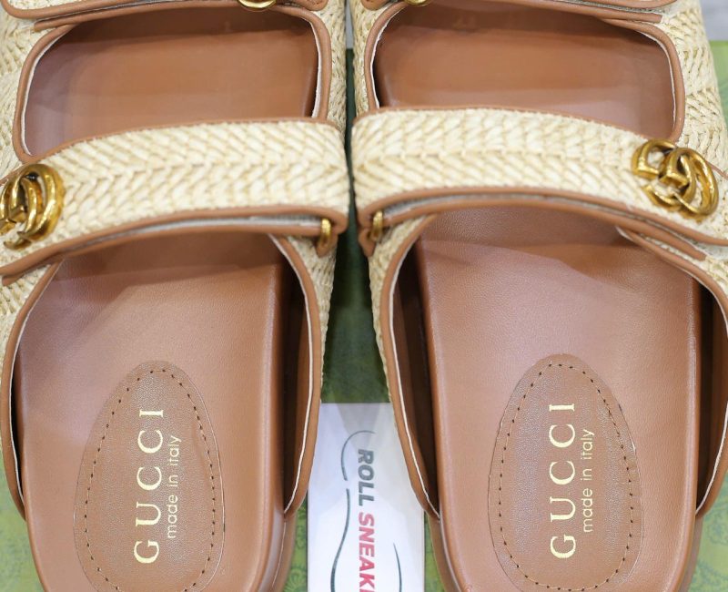 Dép Gucci Natural Double G-Plaque Raffia Best Quality
