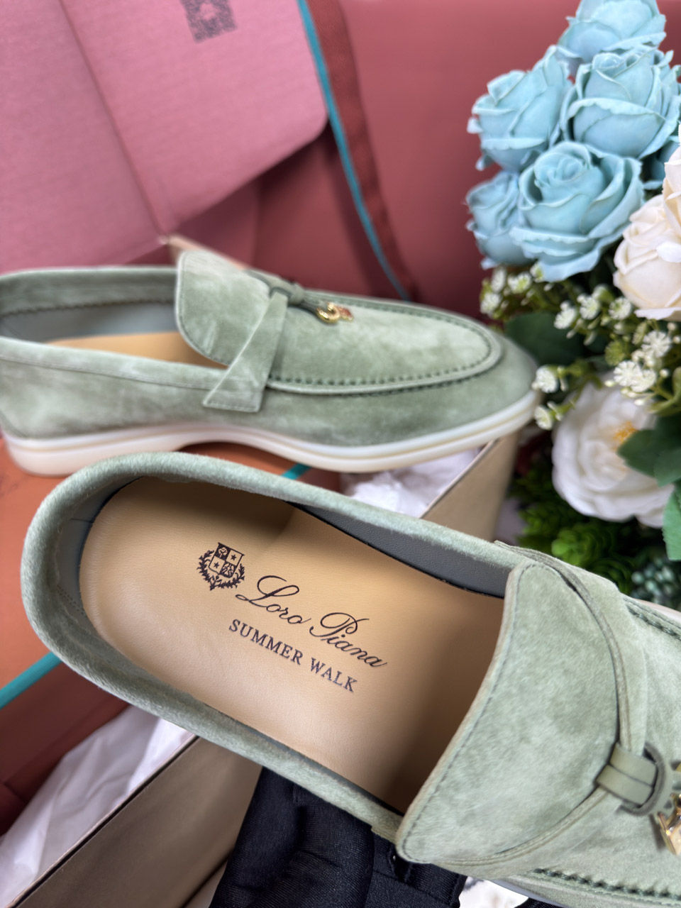 Giày Loro Piana Summer Charms Walk Loafer Green Lagoon Best Quality