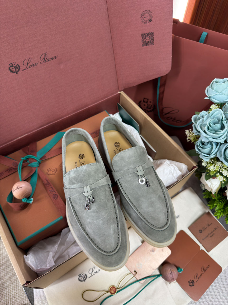 Giày Loro Piana Summer Charms Walk Loafer Grey Best Quality