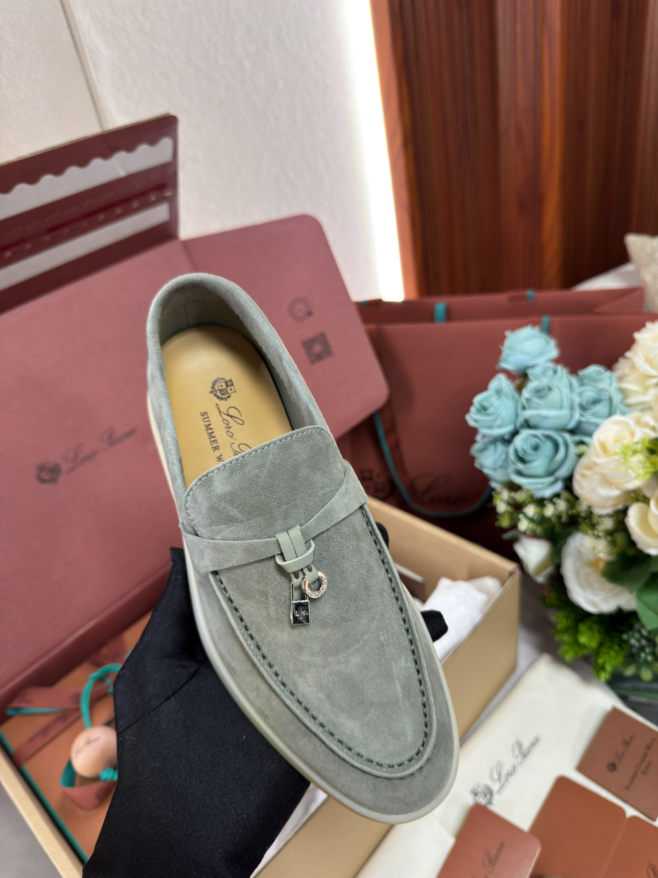 Giày Loro Piana Summer Charms Walk Loafer Grey Best Quality