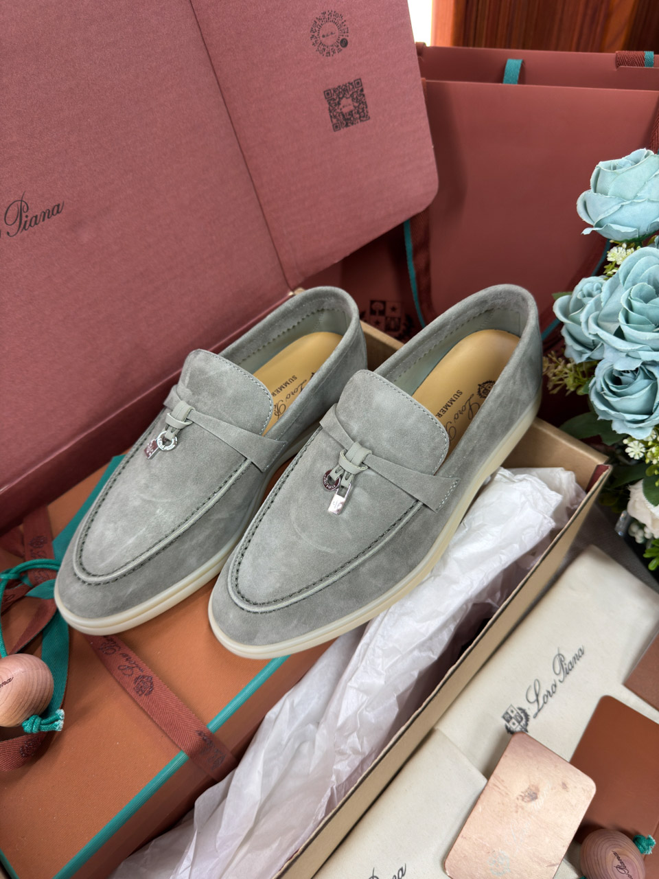 Giày Loro Piana Summer Charms Walk Loafer Grey Best Quality