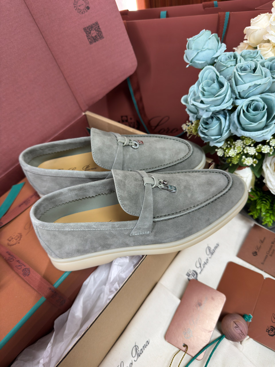 Giày Loro Piana Summer Charms Walk Loafer Grey Best Quality