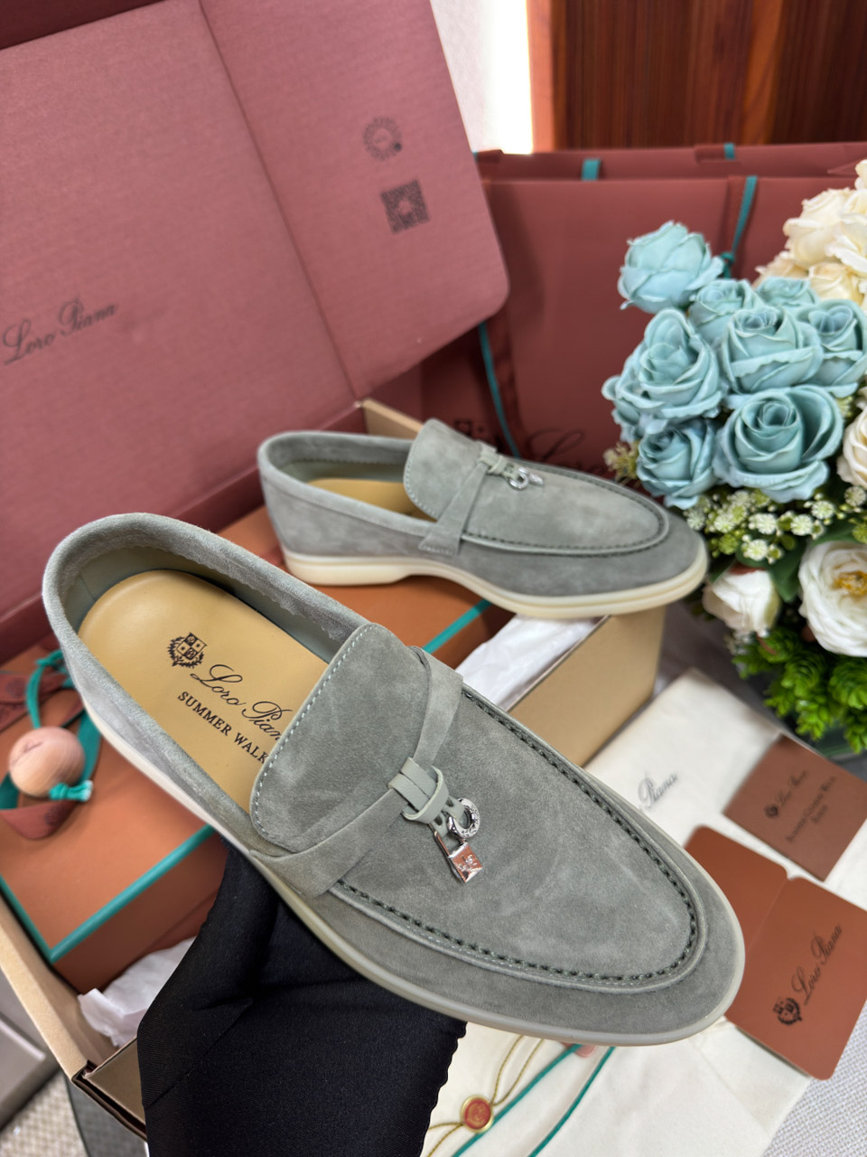 Giày Loro Piana Summer Charms Walk Loafer Grey Best Quality