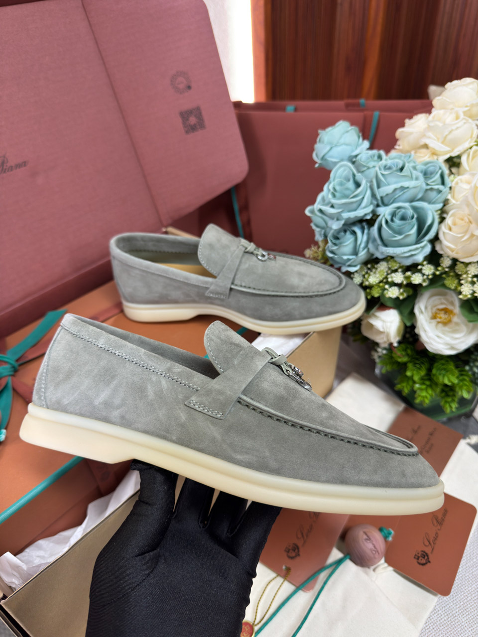 Giày Loro Piana Summer Charms Walk Loafer Grey Best Quality