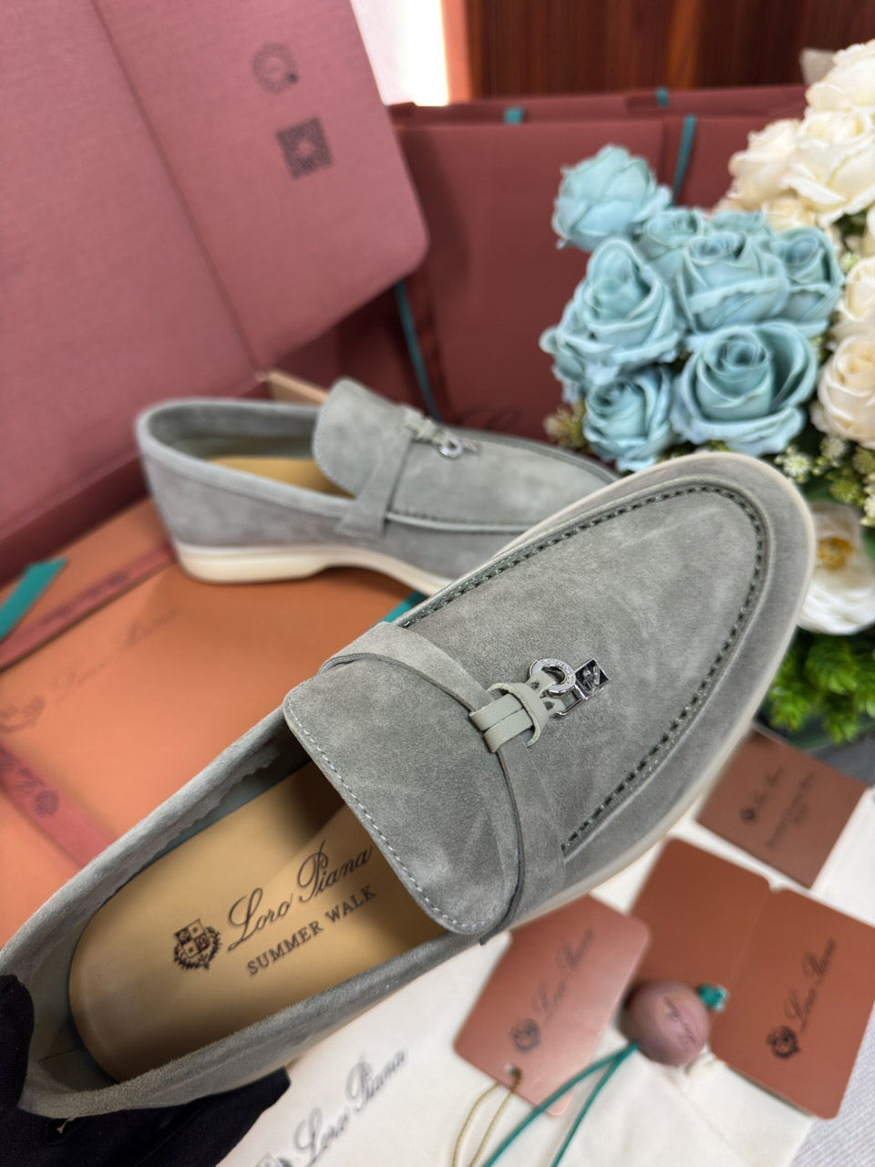 Giày Loro Piana Summer Charms Walk Loafer Grey Best Quality