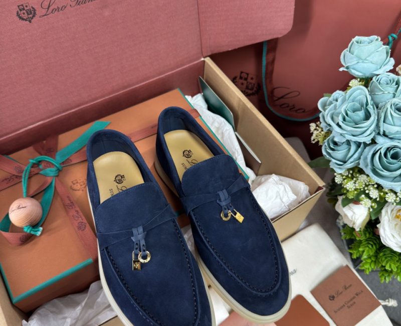 Giày Loro Piana Summer Charms Walk Loafer Suede Argo Blue Best Quality