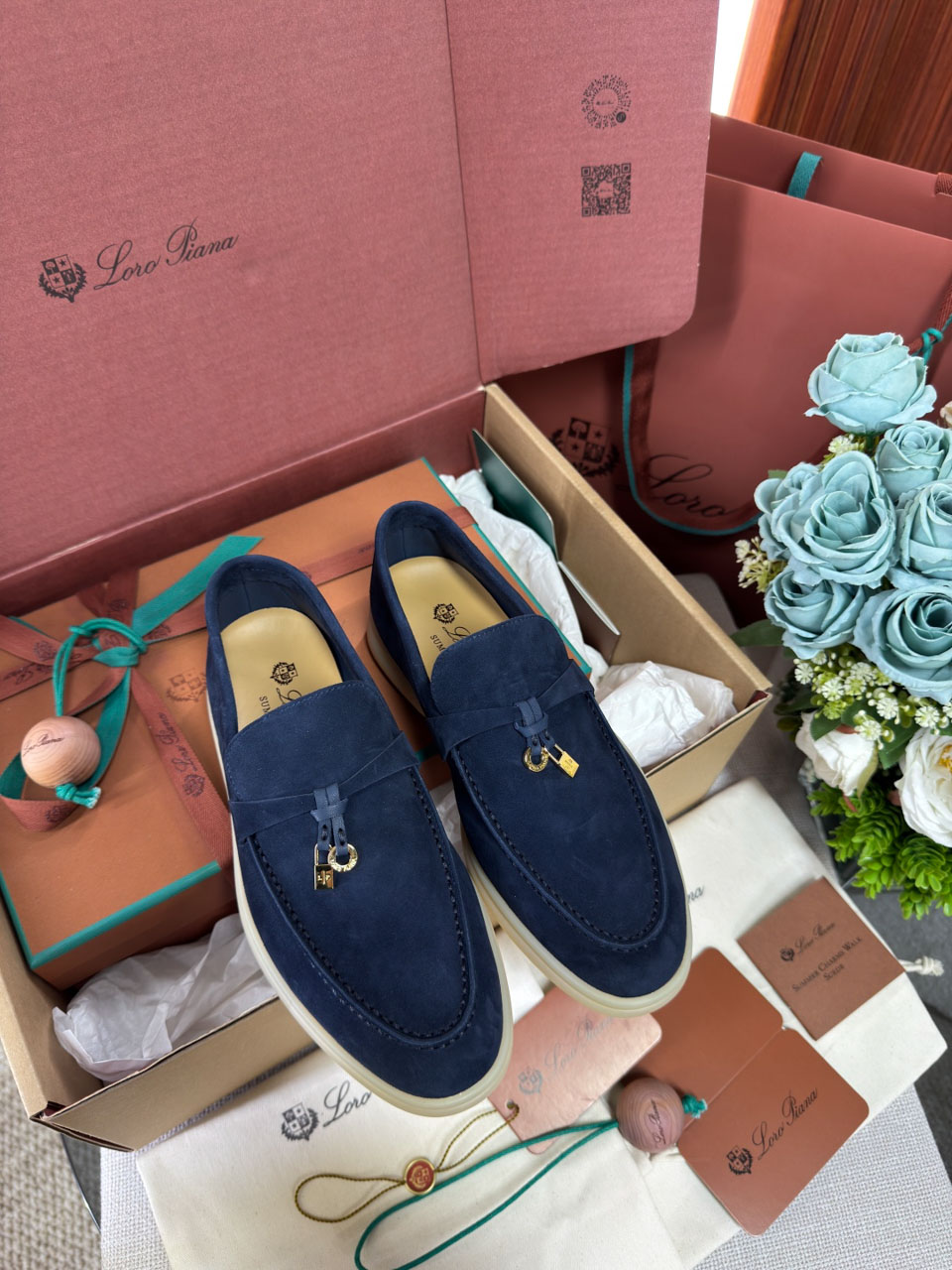 Giày Loro Piana Summer Charms Walk Loafer Suede Argo Blue Best Quality