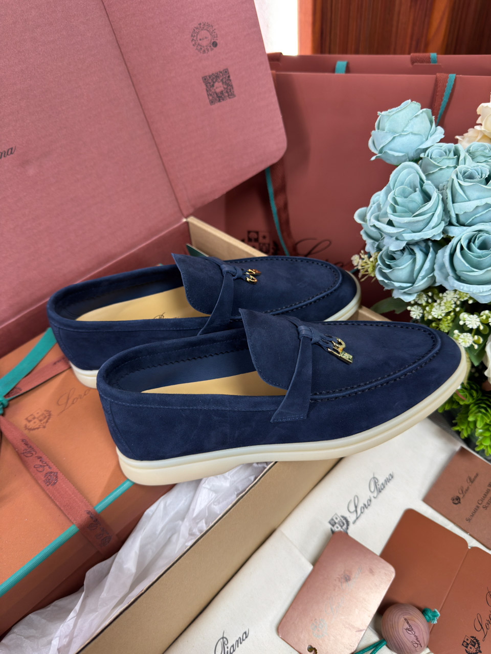 Giày Loro Piana Summer Charms Walk Loafer Suede Argo Blue Best Quality