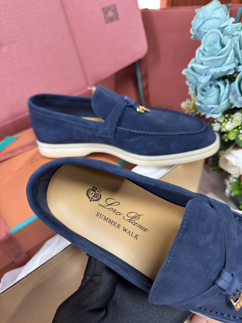 Giày Loro Piana Summer Charms Walk Loafer Suede Argo Blue Best Quality