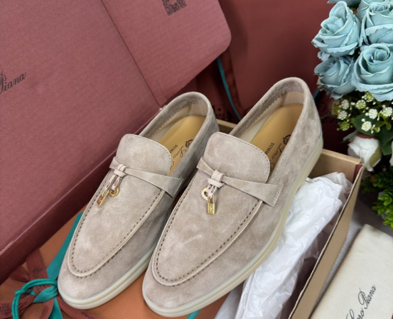Giày Loro Piana Summer Charms Walk Loafer Suede Beige Best Quality