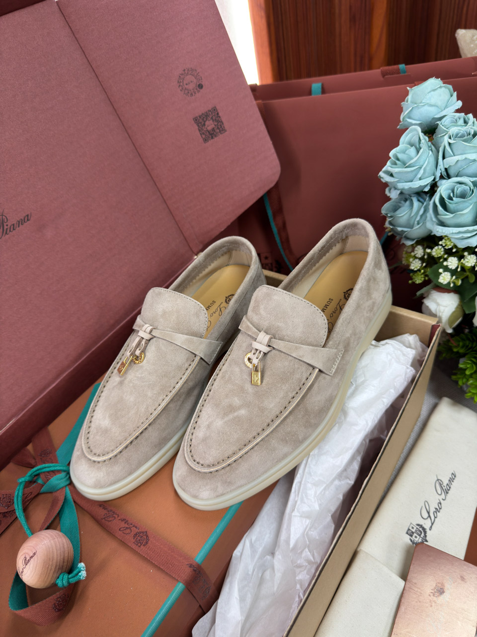 Giày Loro Piana Summer Charms Walk Loafer Suede Beige Best Quality