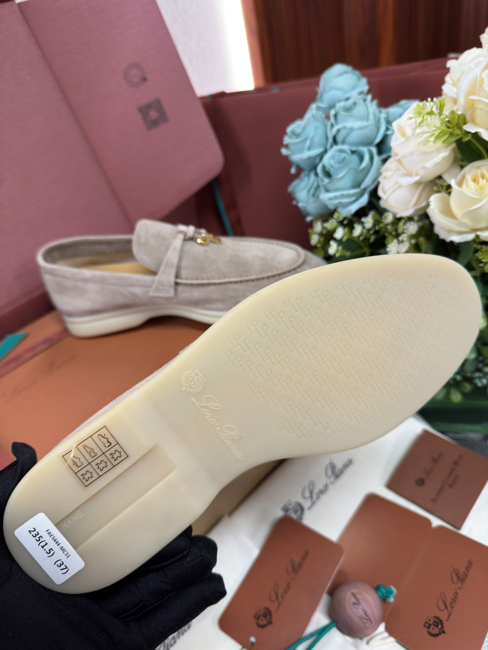 Giày Loro Piana Summer Charms Walk Loafer Suede Beige Best Quality