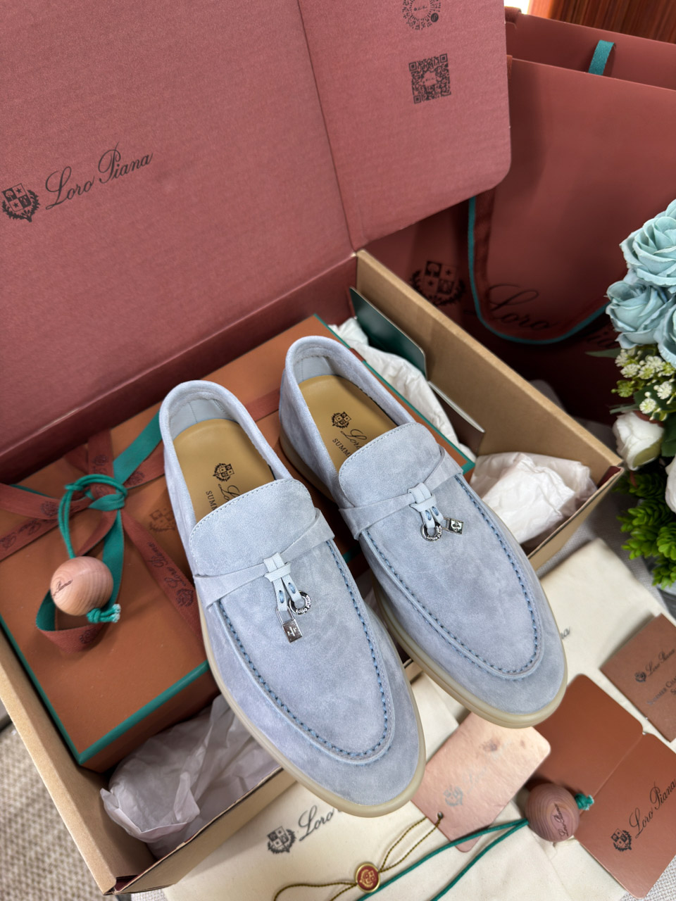 Giày Loro Piana Summer Charms Walk Loafer Suede Blue Best Quality