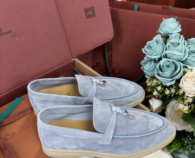 Giày Loro Piana Summer Charms Walk Loafer Suede Blue Best Quality