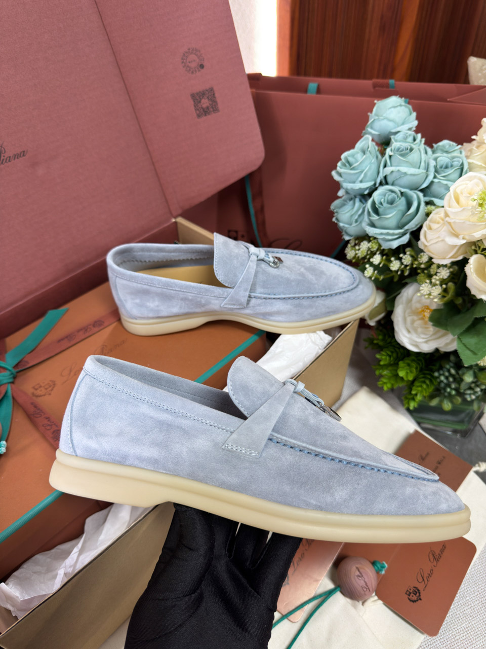 Giày Loro Piana Summer Charms Walk Loafer Suede Blue Best Quality