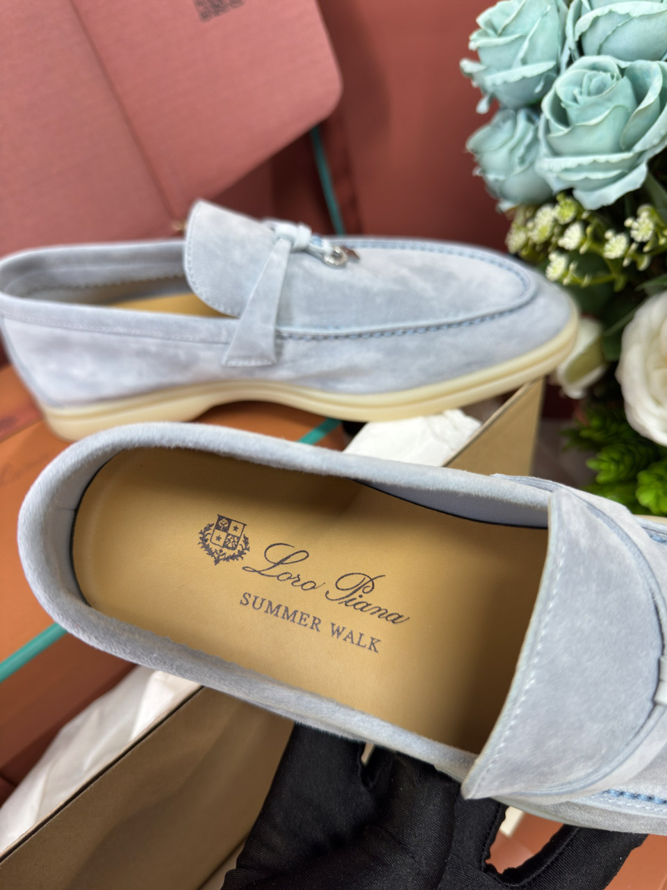 Giày Loro Piana Summer Charms Walk Loafer Suede Blue Best Quality