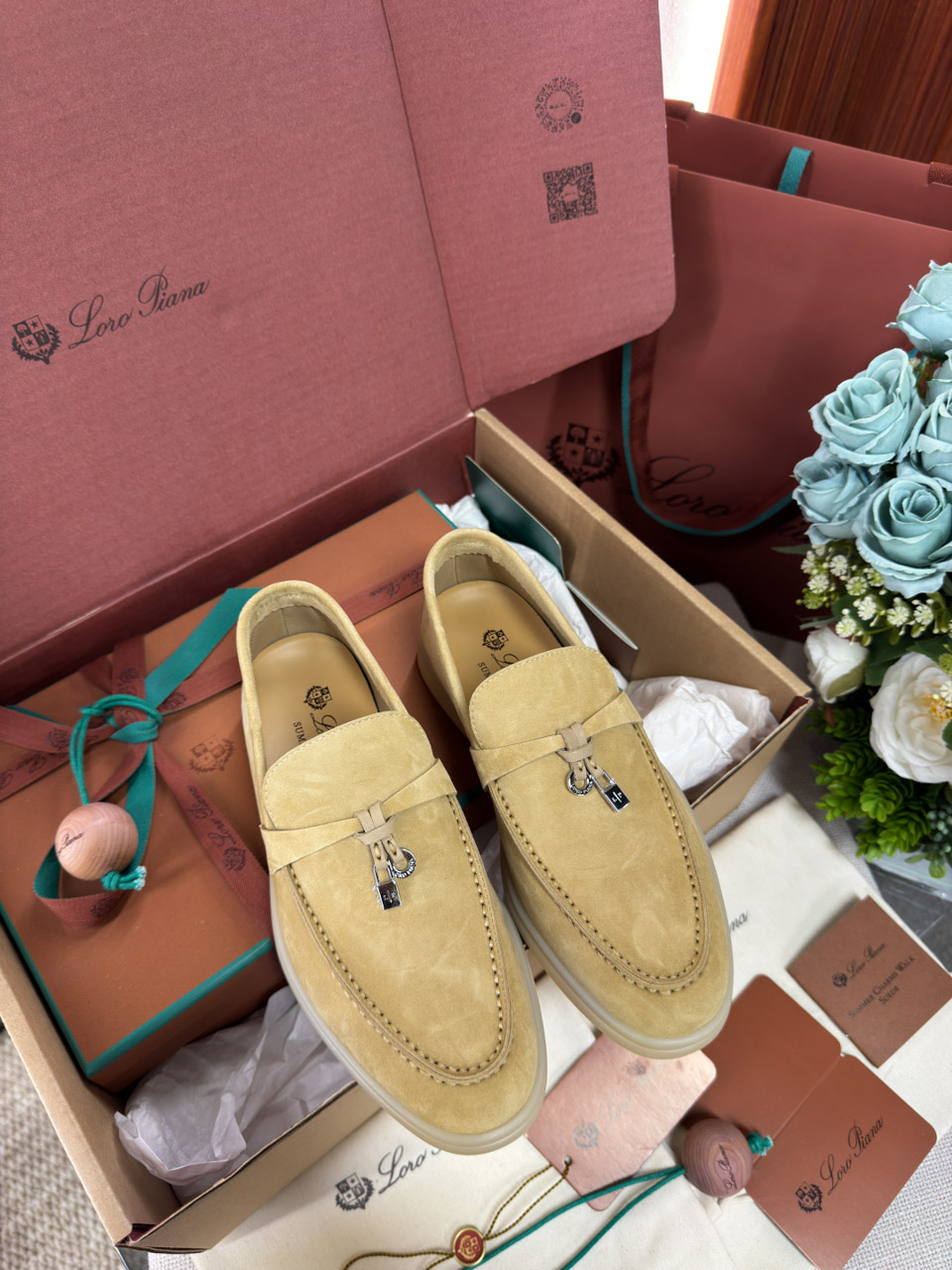 Giày Loro Piana Summer Charms Walk Loafer Suede Hinoki Wood Best Quality