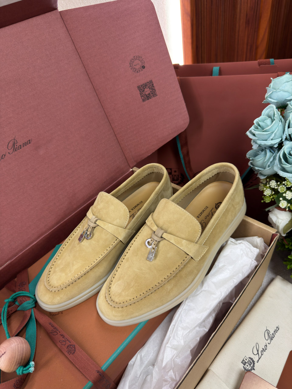 Giày Loro Piana Summer Charms Walk Loafer Suede Hinoki Wood Best Quality