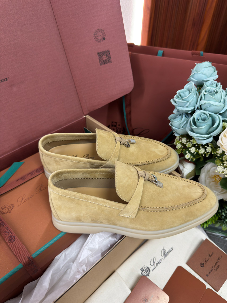 Giày Loro Piana Summer Charms Walk Loafer Suede Hinoki Wood Best Quality