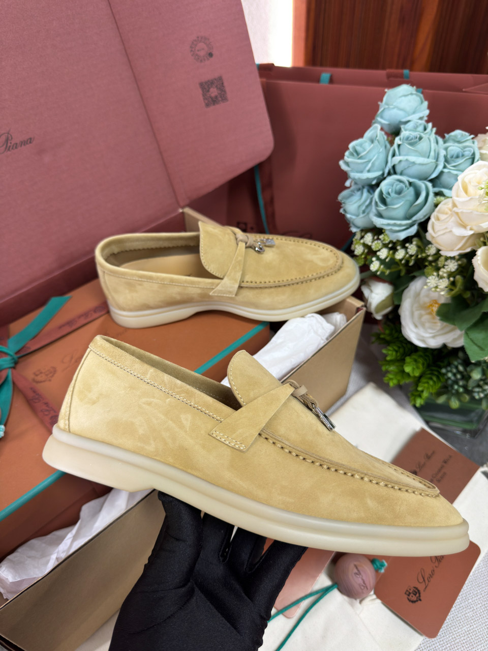 Giày Loro Piana Summer Charms Walk Loafer Suede Hinoki Wood Best Quality