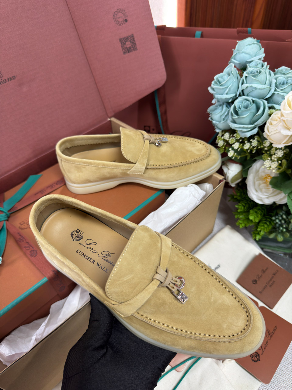 Giày Loro Piana Summer Charms Walk Loafer Suede Hinoki Wood Best Quality