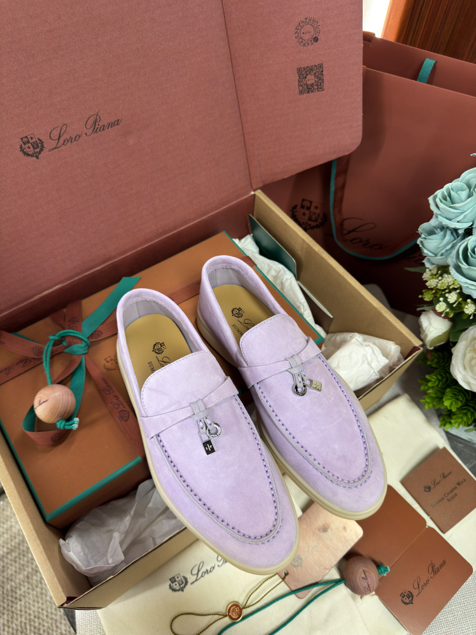 Giày Loro Piana Summer Charms Walk Loafer Suede Lilac Wagasa Best Quality