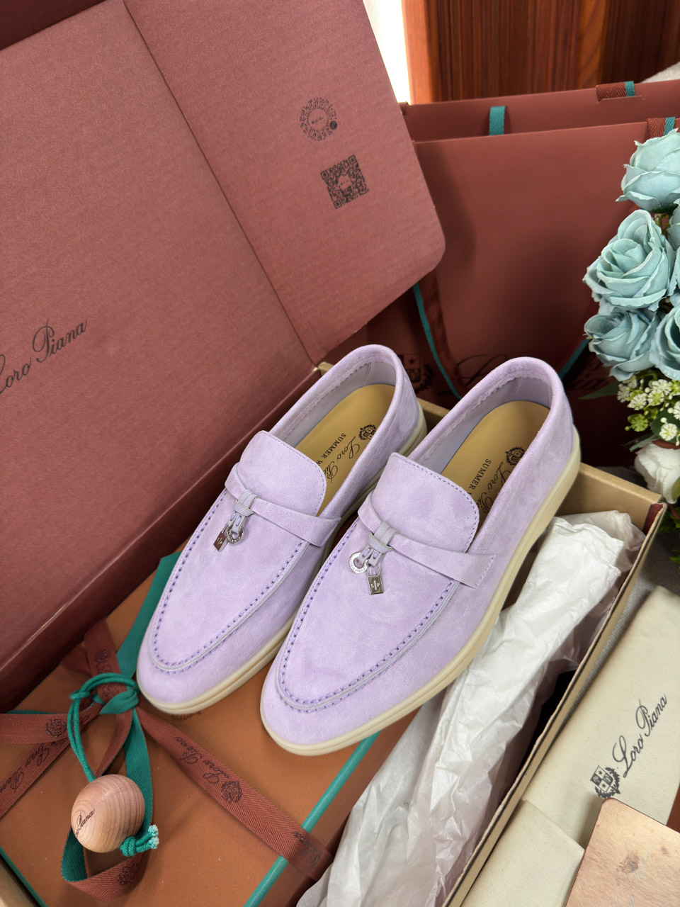 Giày Loro Piana Summer Charms Walk Loafer Suede Lilac Wagasa Best Quality