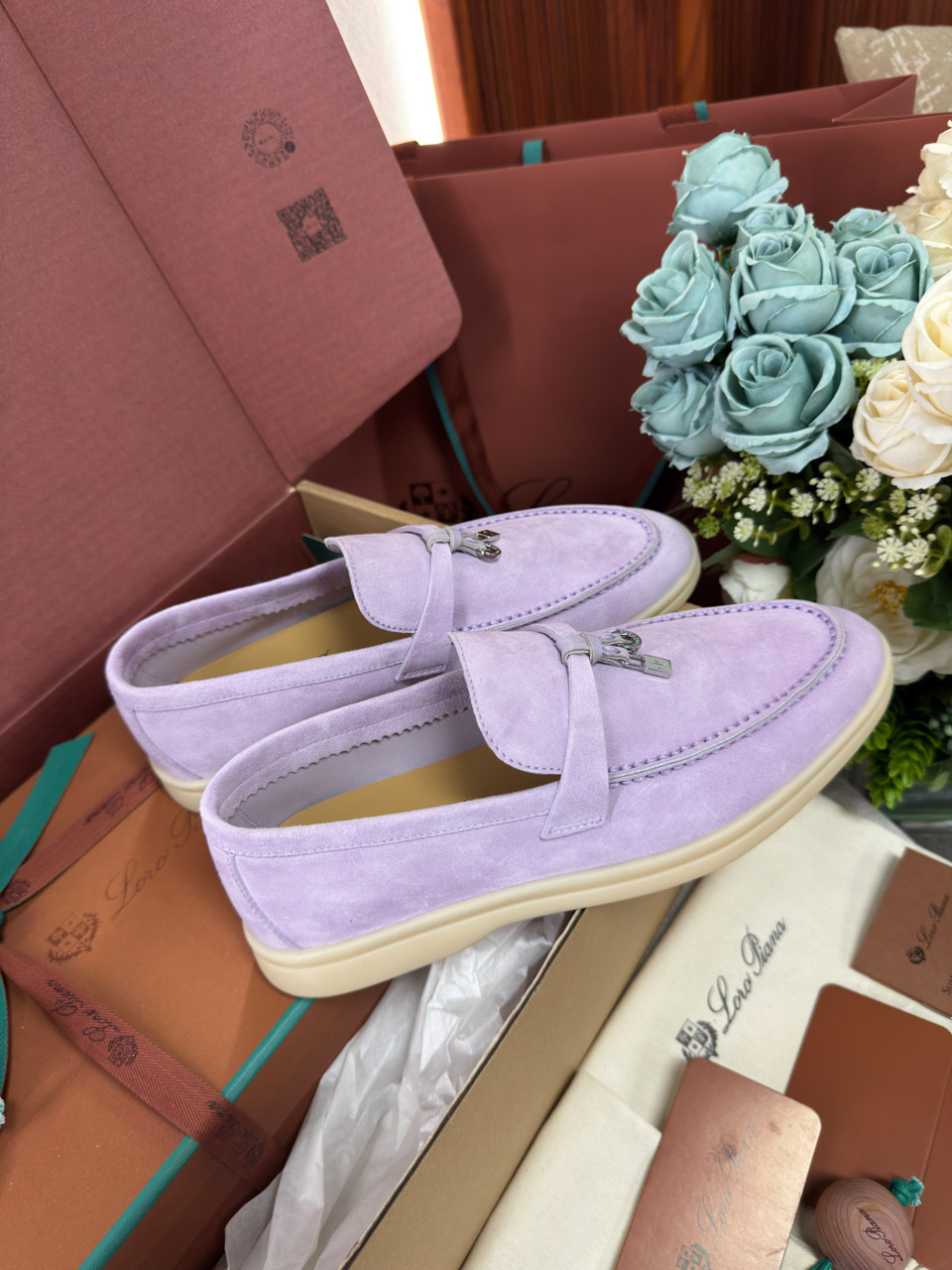 Giày Loro Piana Summer Charms Walk Loafer Suede Lilac Wagasa Best Quality