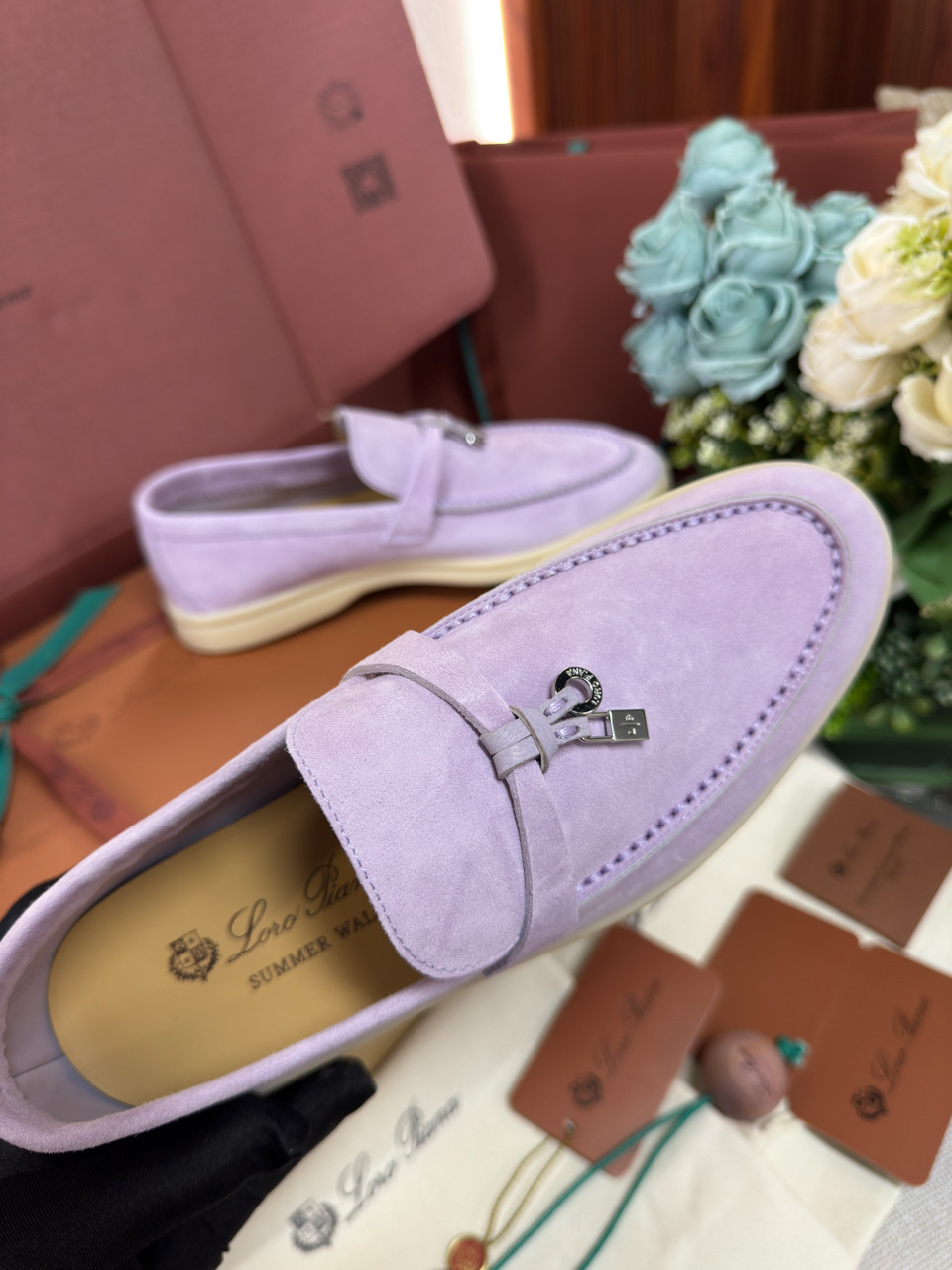 Giày Loro Piana Summer Charms Walk Loafer Suede Lilac Wagasa Best Quality