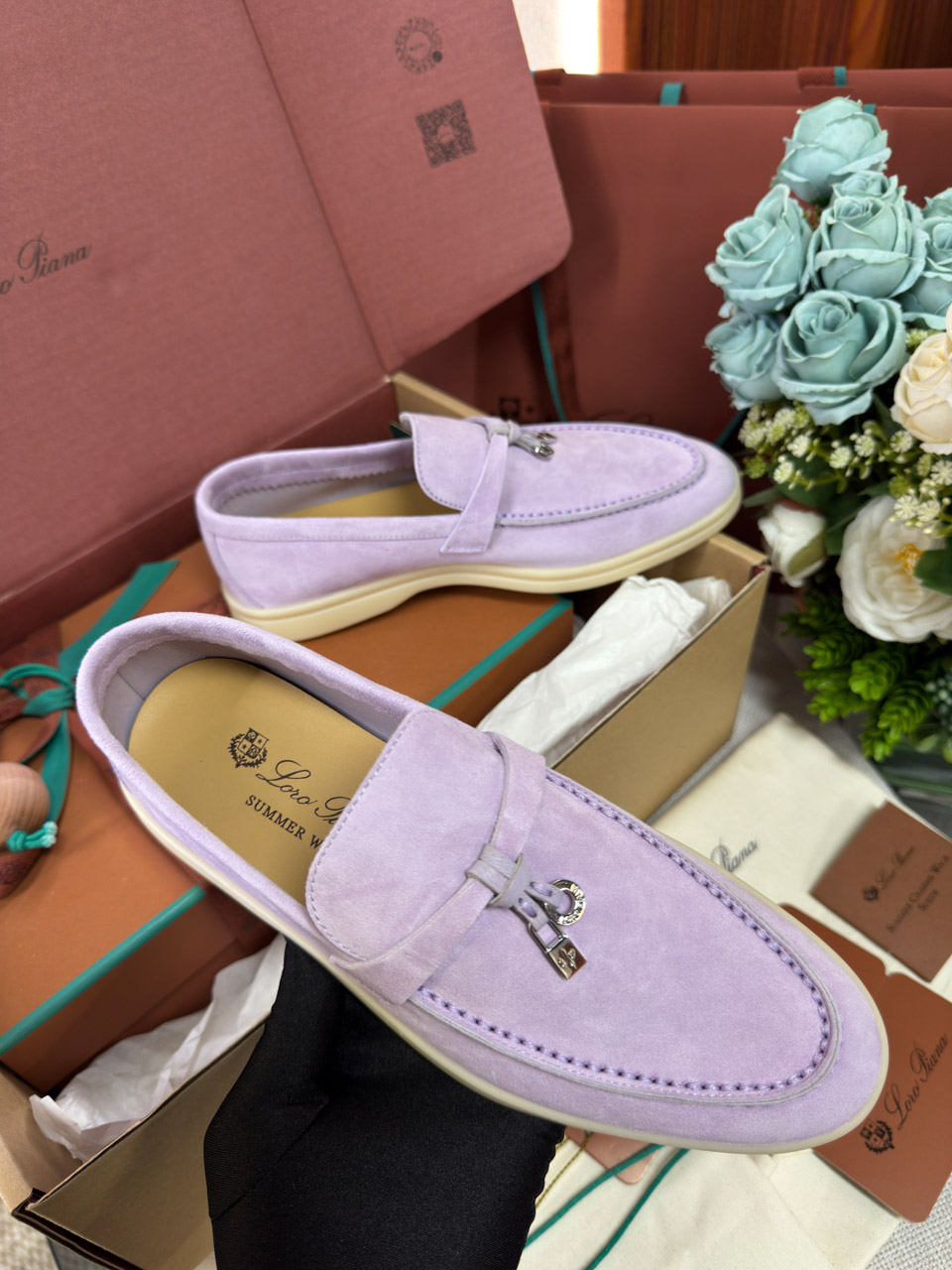 Giày Loro Piana Summer Charms Walk Loafer Suede Lilac Wagasa Best Quality