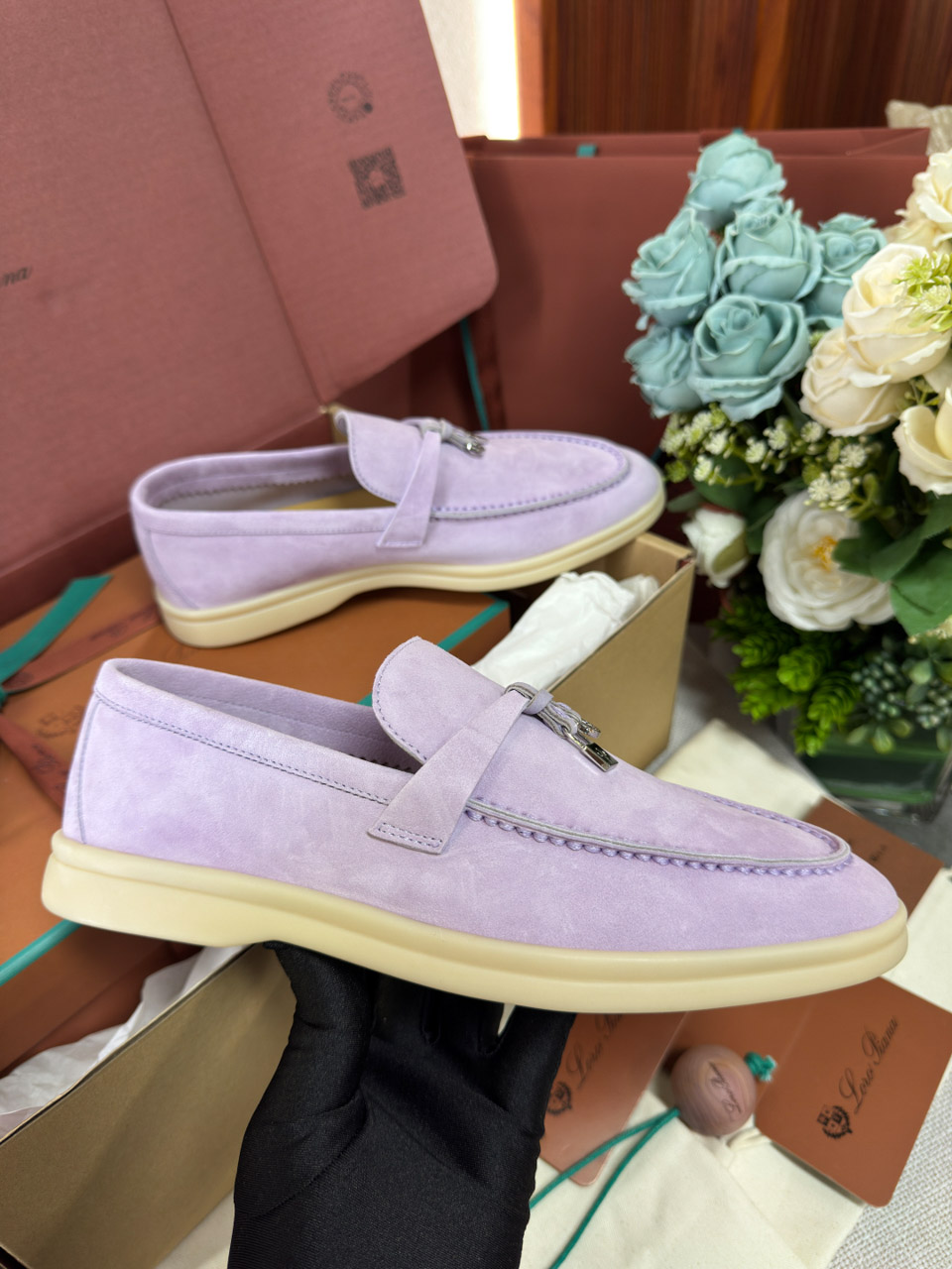 Giày Loro Piana Summer Charms Walk Loafer Suede Lilac Wagasa Best Quality