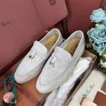 Giày Loro Piana Summer Charms Walk Loafer Suede Powder Pearl Best Quality