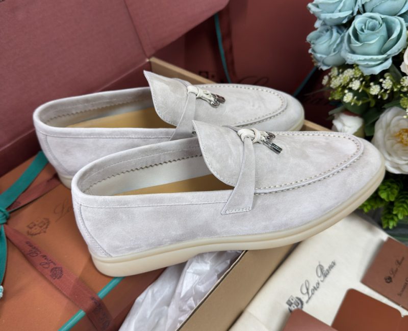 Giày Loro Piana Summer Charms Walk Loafer Suede Powder Pearl Best Quality
