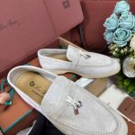 Giày Loro Piana Summer Charms Walk Loafer Suede Powder Pearl Best Quality