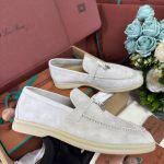 Giày Loro Piana Summer Charms Walk Loafer Suede Powder Pearl Best Quality