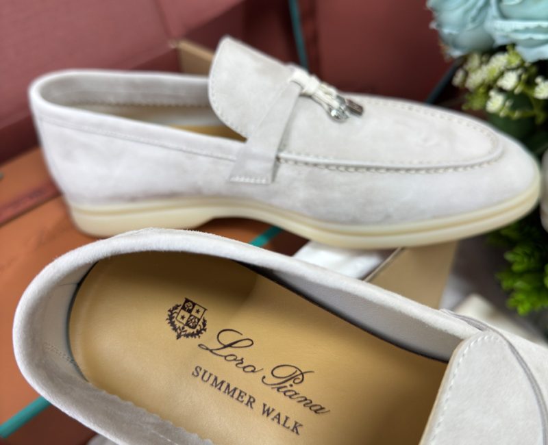 Giày Loro Piana Summer Charms Walk Loafer Suede Powder Pearl Best Quality