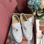Giày Loro Piana Summer Charms Walk Loafer Suede Powder Pearl Best Quality